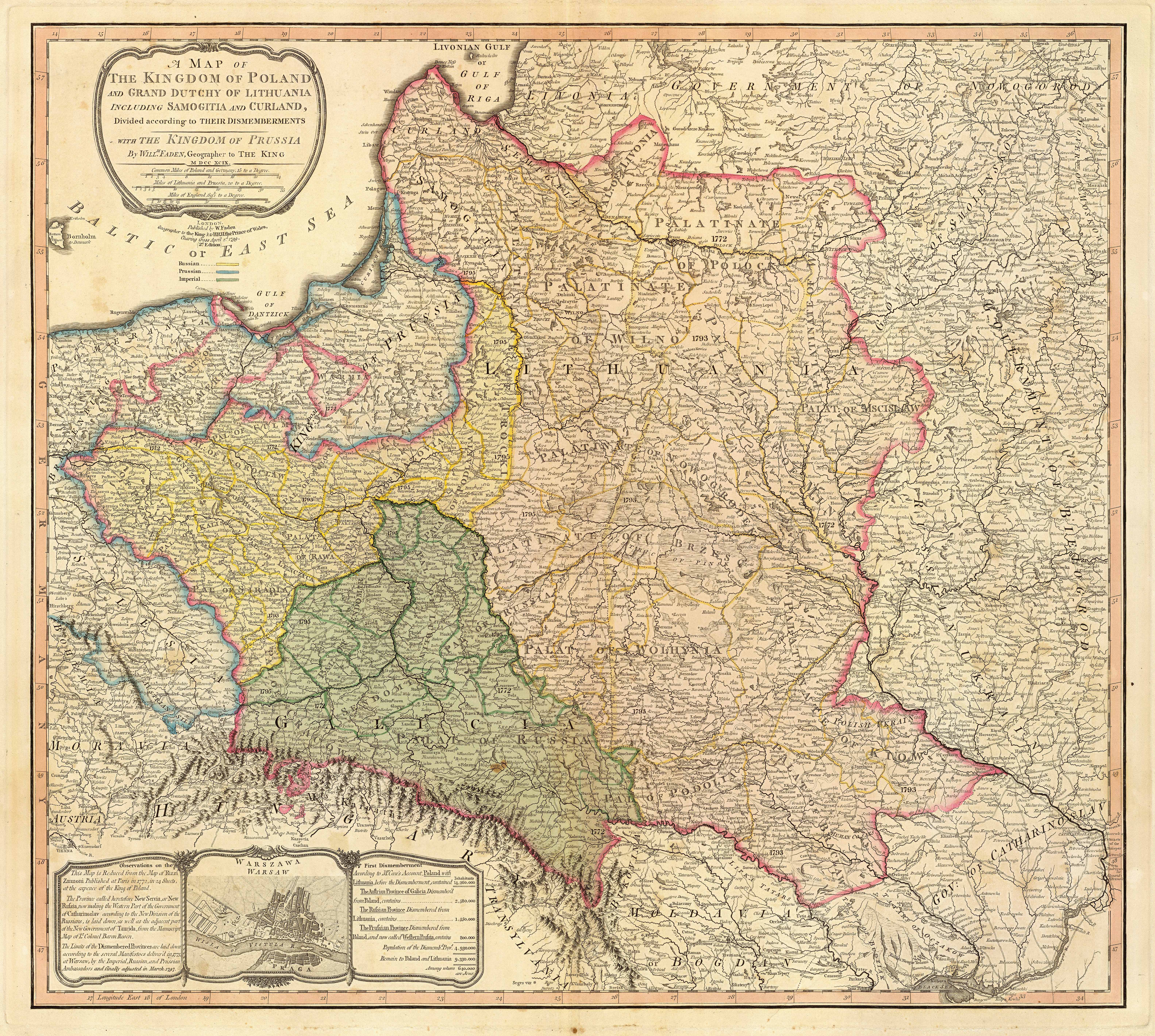 Stare mapy - Old ... - A Map of the Kingdom of Poland   Divided according to Their Dismemberments   - Faden 1799.jpg